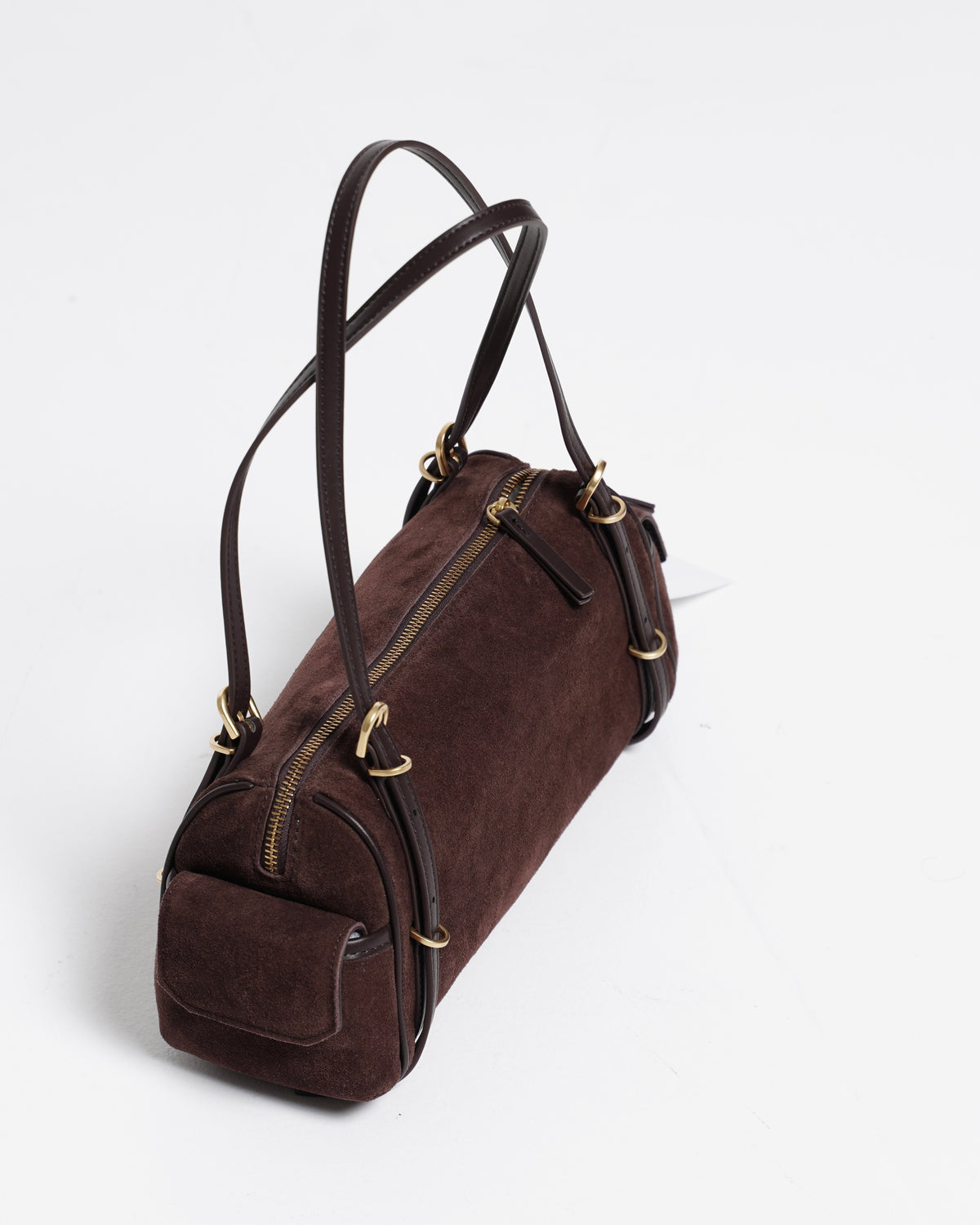Suede-Effect Barrel Shoulder Bag
