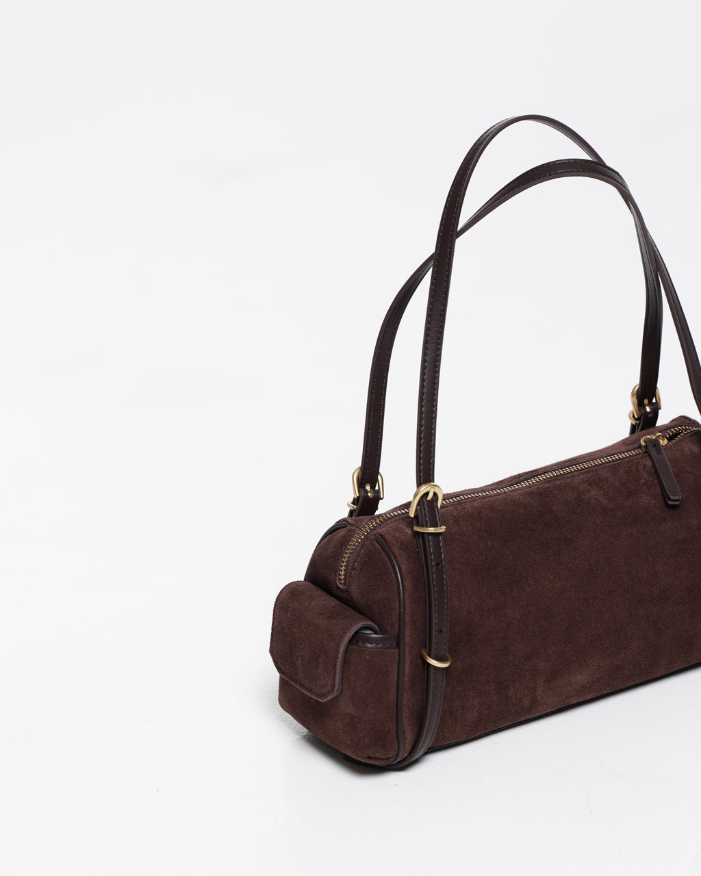 Suede-Effect Barrel Shoulder Bag