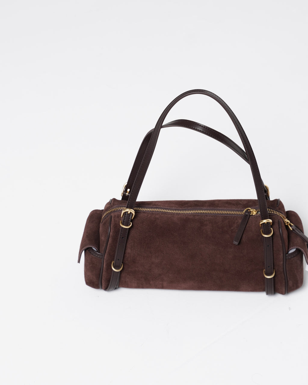 Suede-Effect Barrel Shoulder Bag
