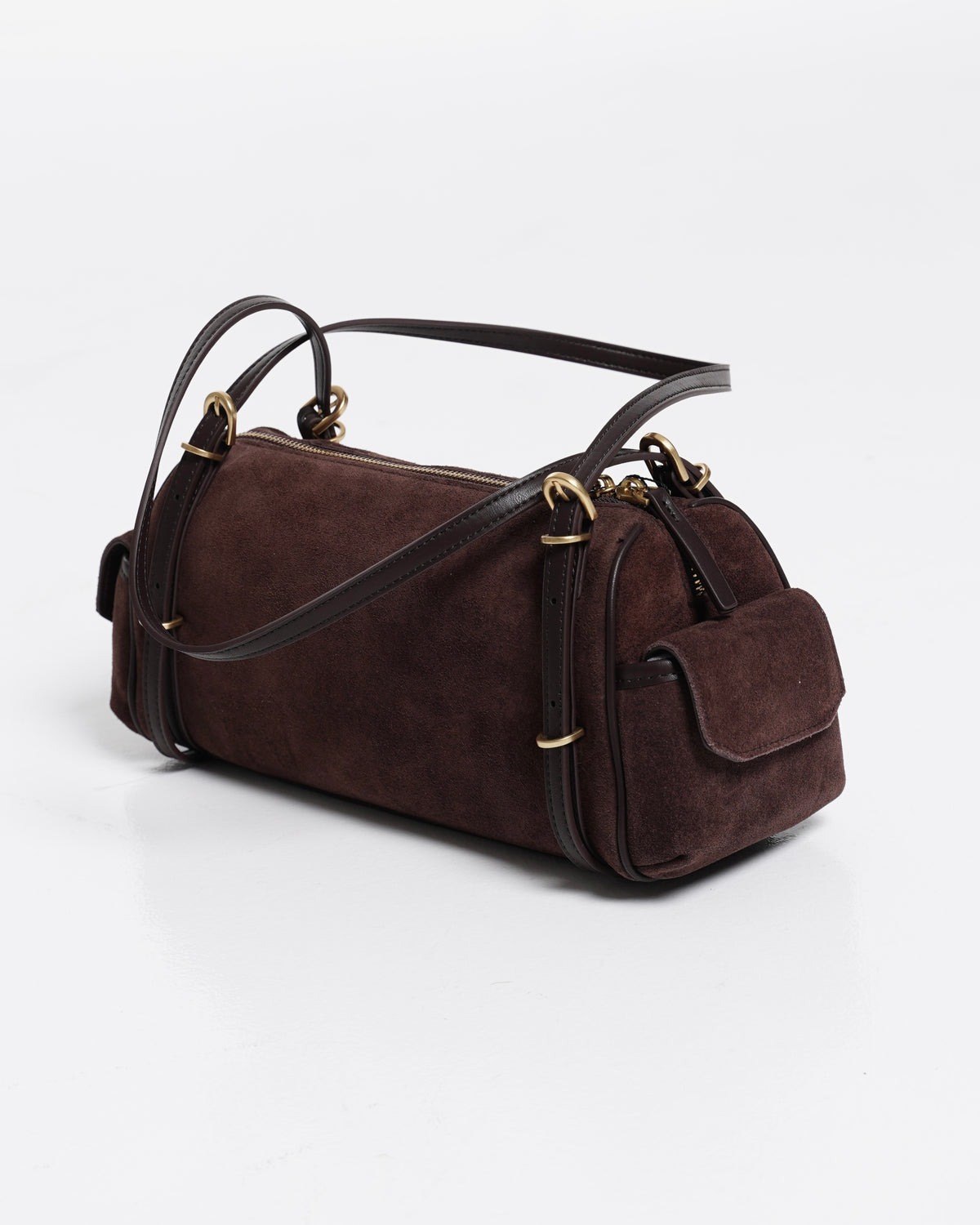 Suede-Effect Barrel Shoulder Bag