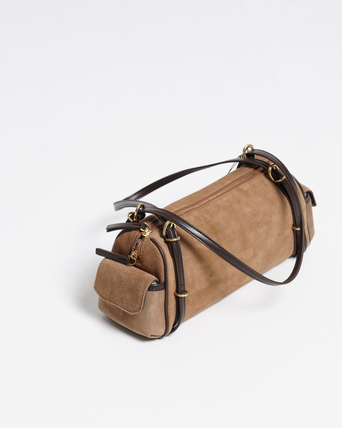 Suede-Effect Barrel Shoulder Bag