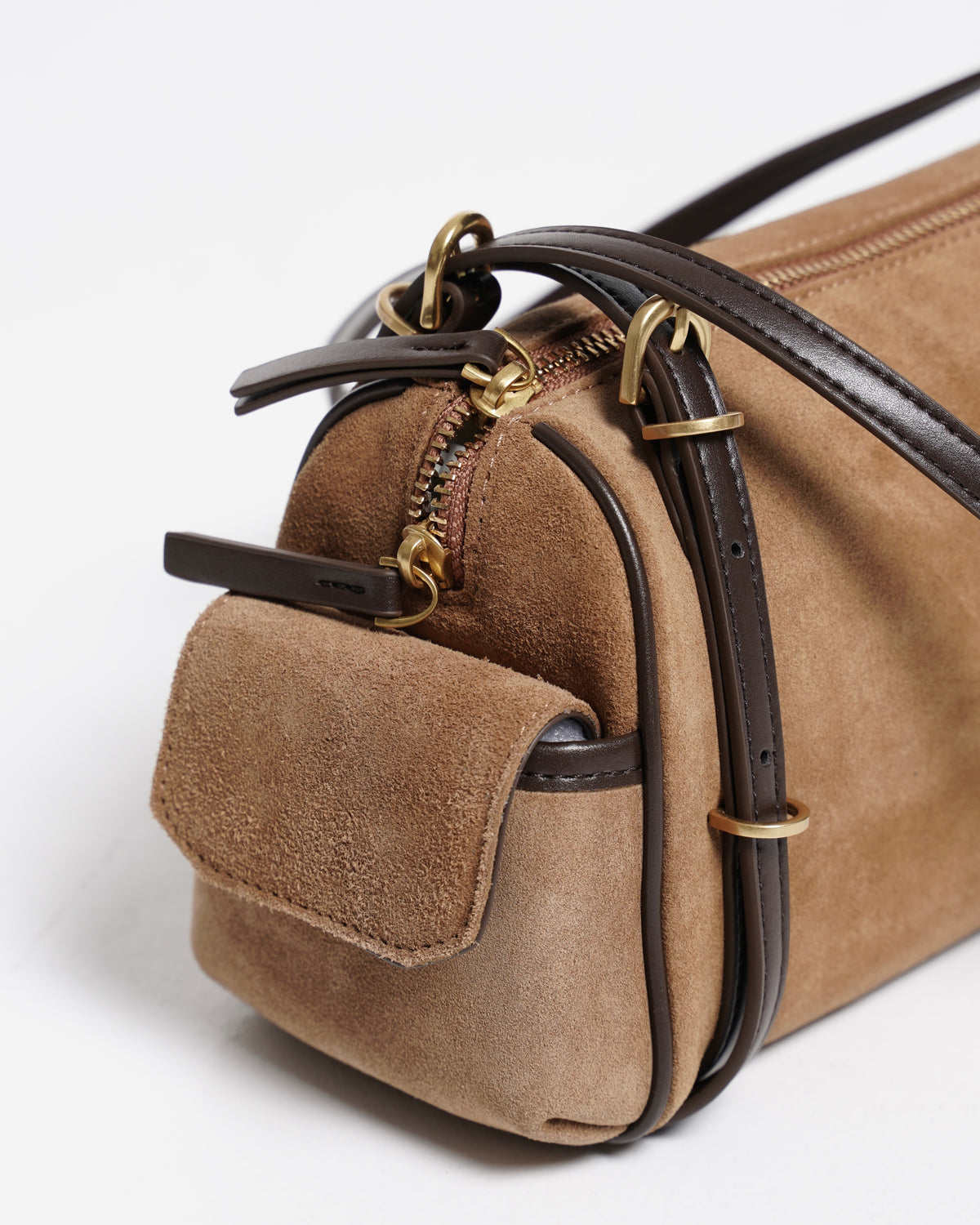 Suede-Effect Barrel Shoulder Bag