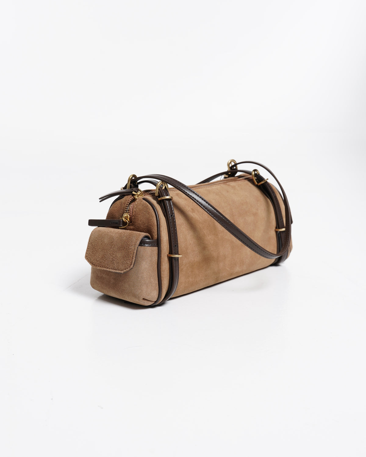 Suede-Effect Barrel Shoulder Bag
