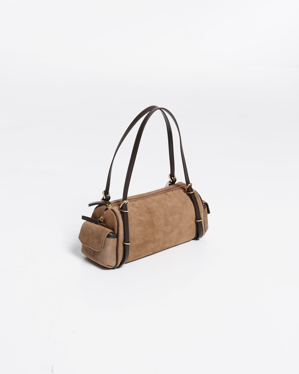 Suede-Effect Barrel Shoulder Bag