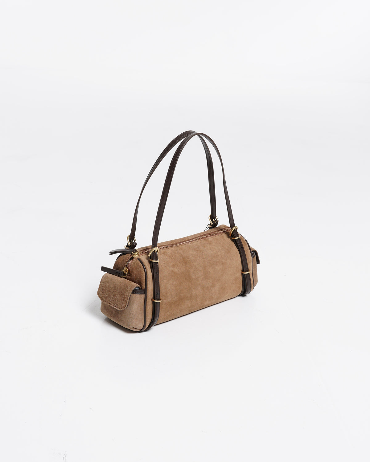 Suede-Effect Barrel Shoulder Bag
