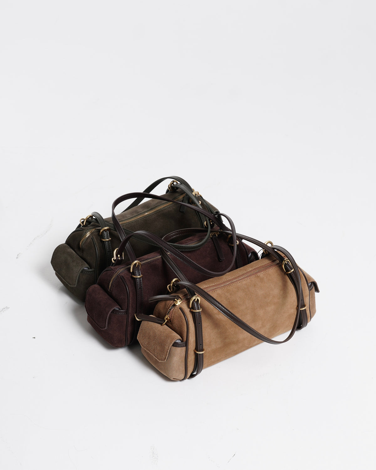 Suede-Effect Barrel Shoulder Bag
