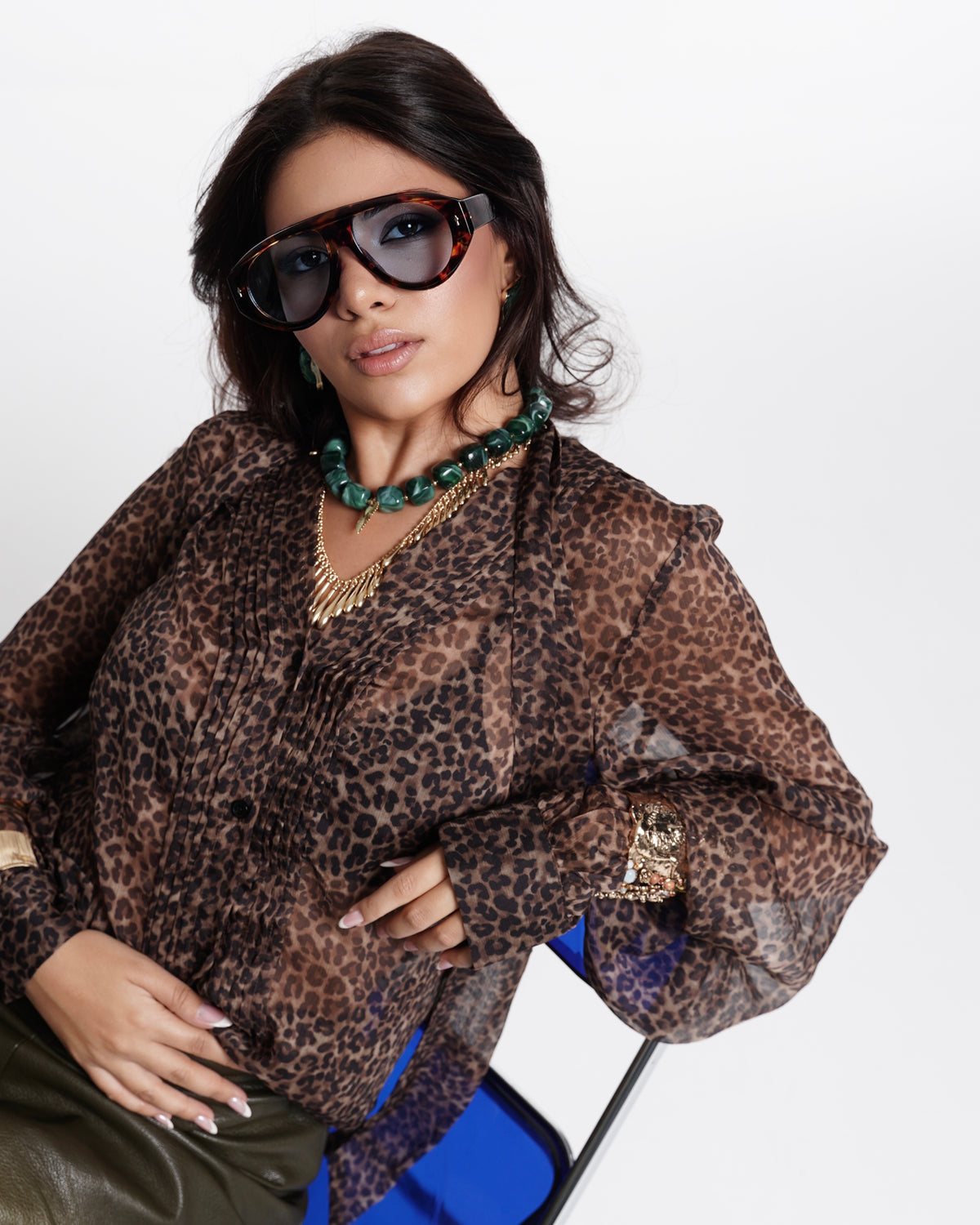 Leopard Print Sheer Blouse