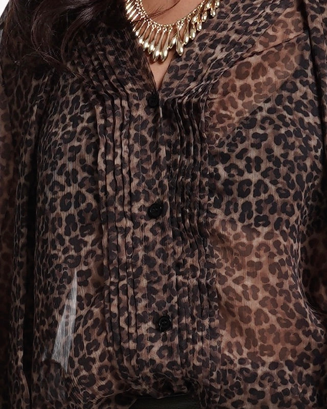 Leopard Print Sheer Blouse