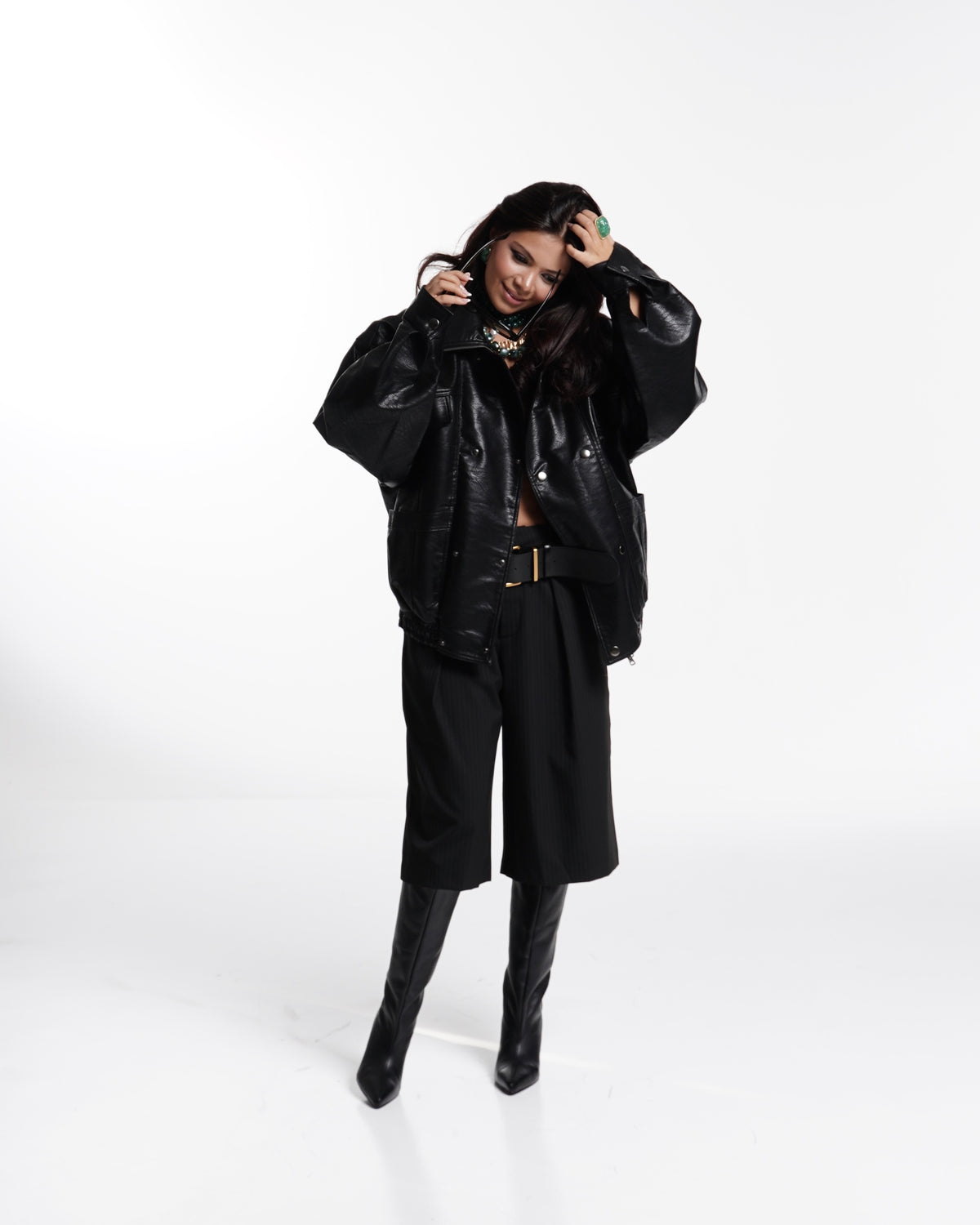 Oversized Faux Leather Bomber Jacket