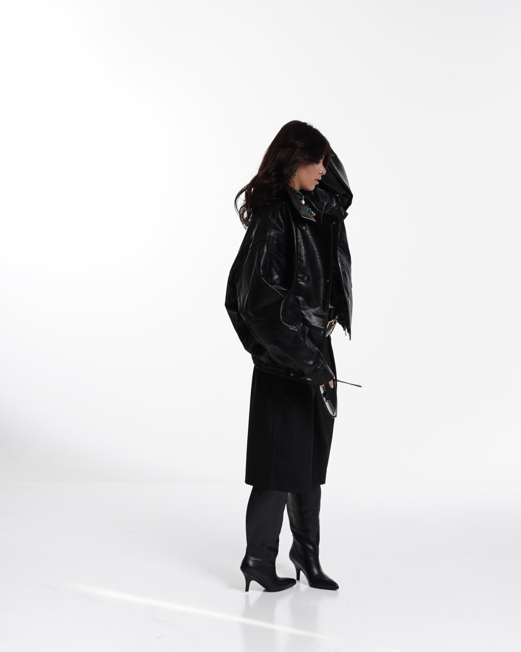 Oversized Faux Leather Bomber Jacket
