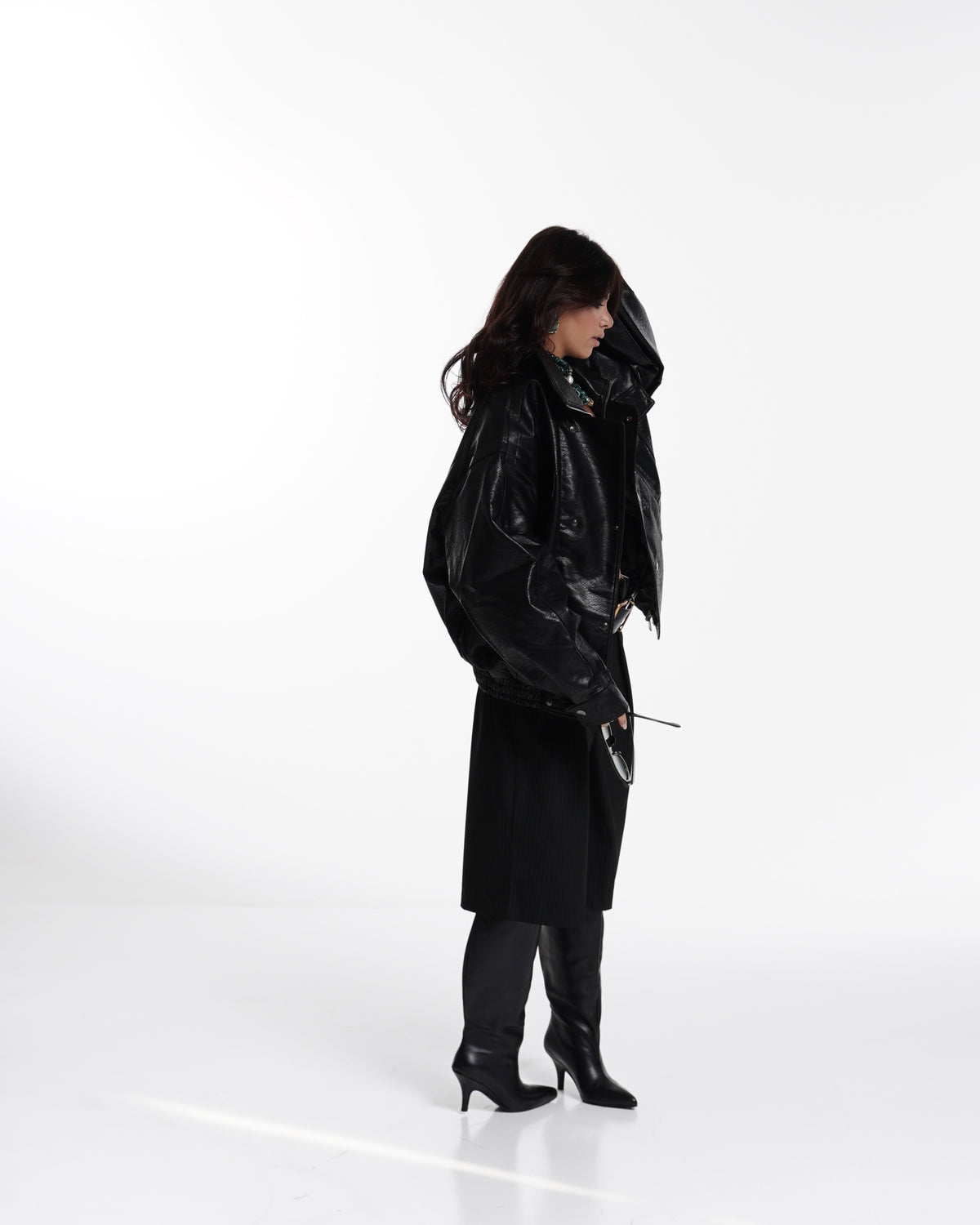 Oversized Faux Leather Bomber Jacket