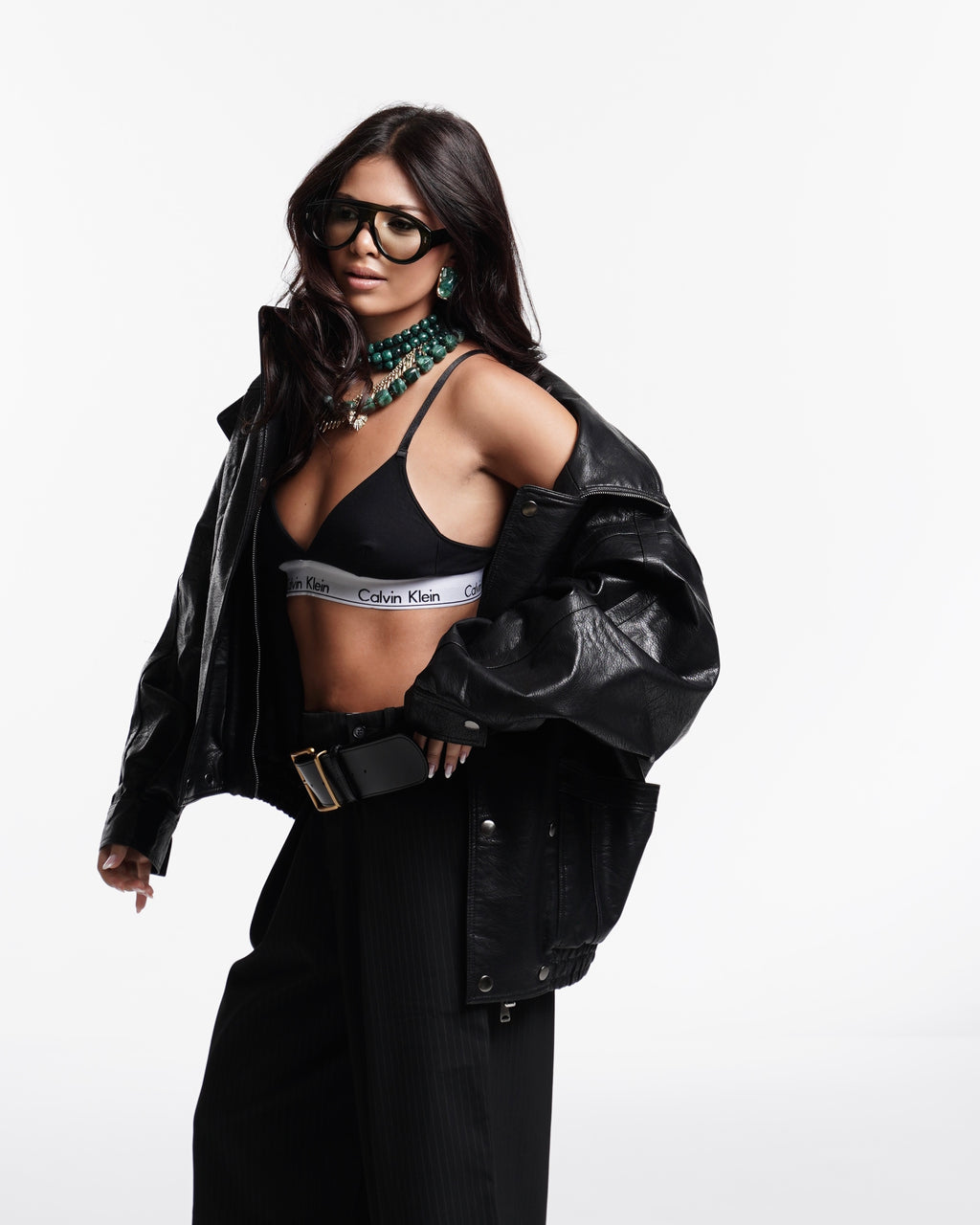 Oversized Faux Leather Bomber Jacket
