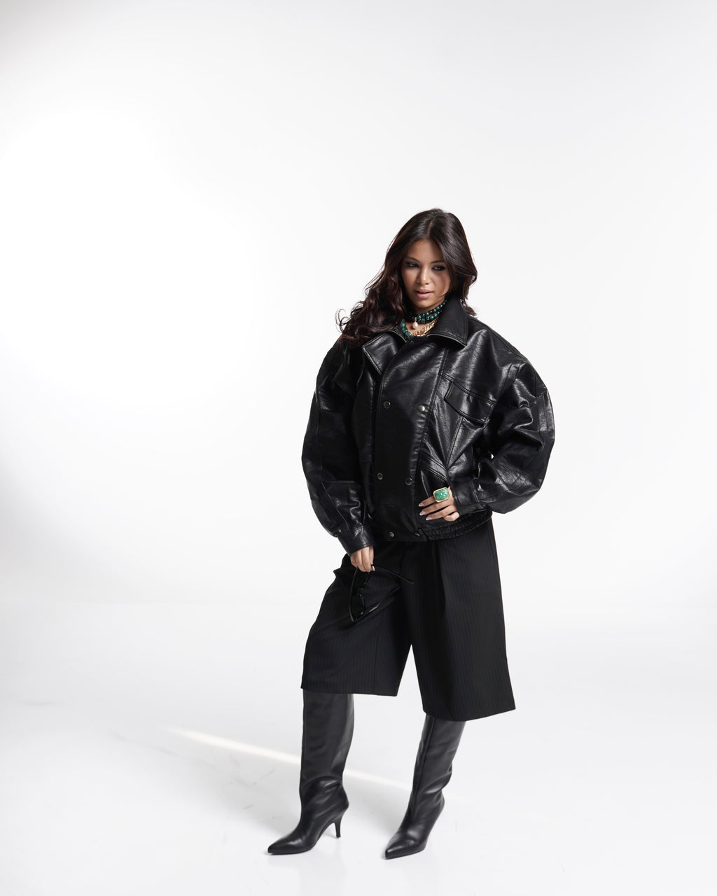 Oversized Faux Leather Bomber Jacket