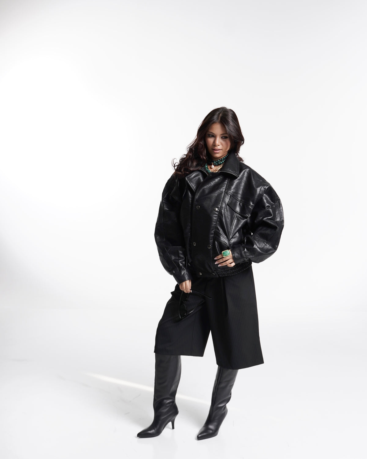 Oversized Faux Leather Bomber Jacket