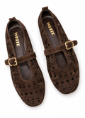 Perforated Suede Mary Jane Flats