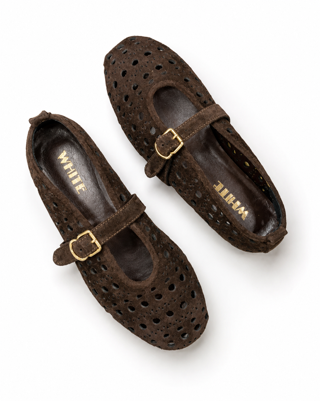 Perforated Suede Mary Jane Flats