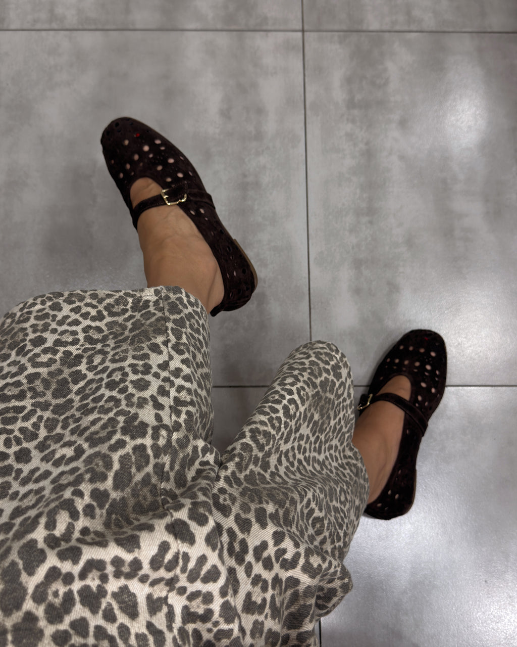 Perforated Suede Mary Jane Flats