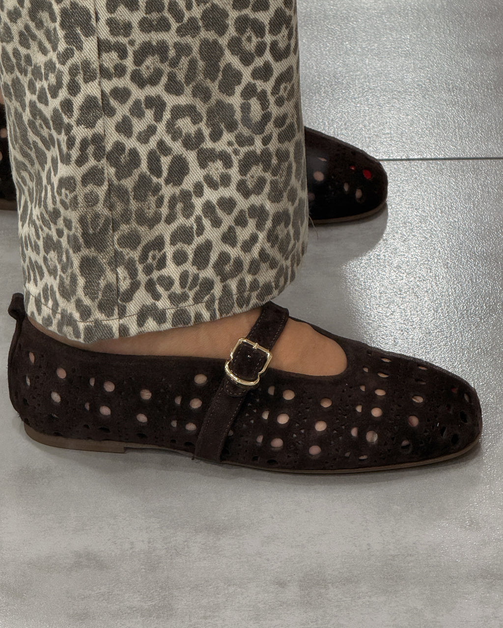 Perforated Suede Mary Jane Flats