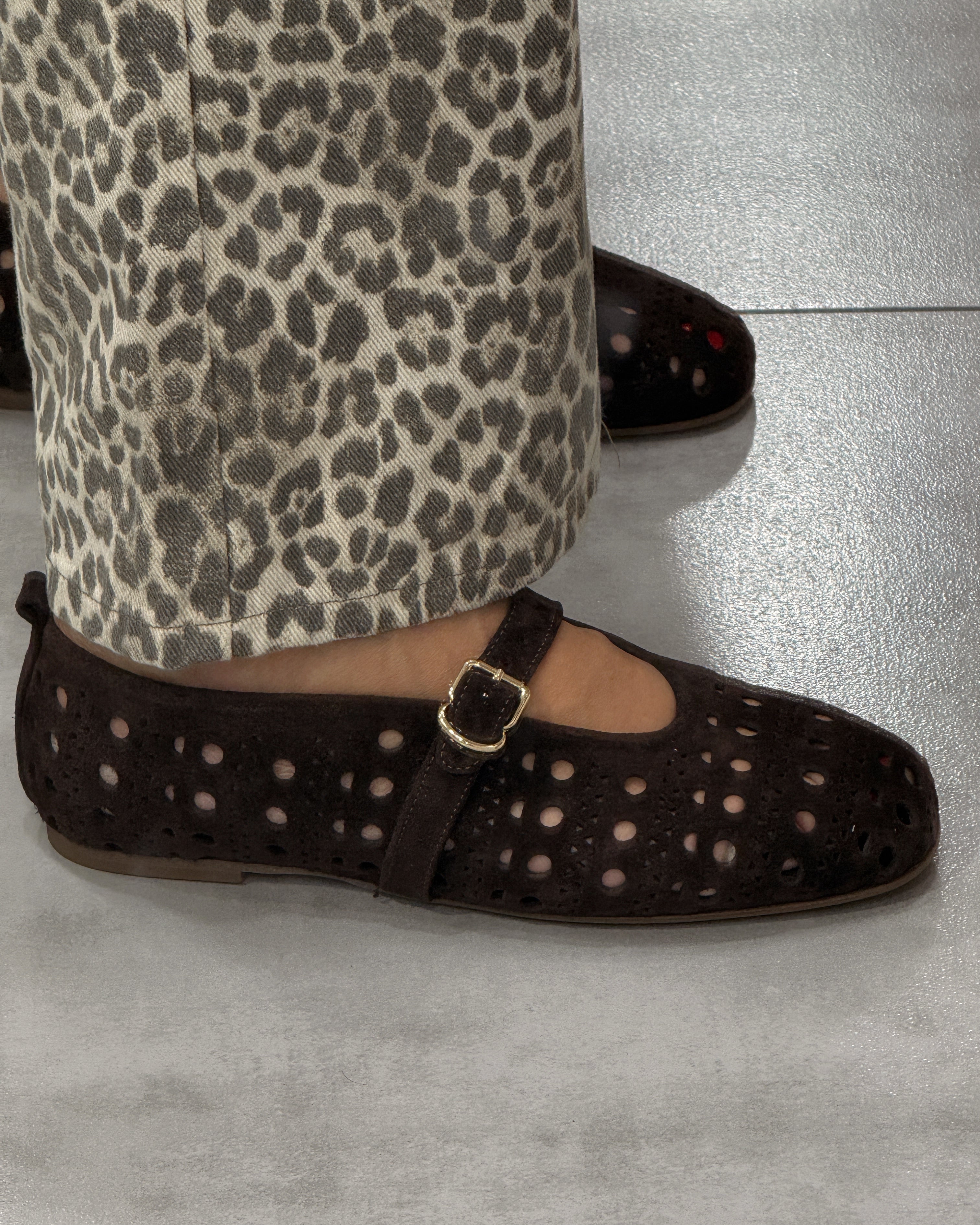Perforated Suede Mary Jane Flats