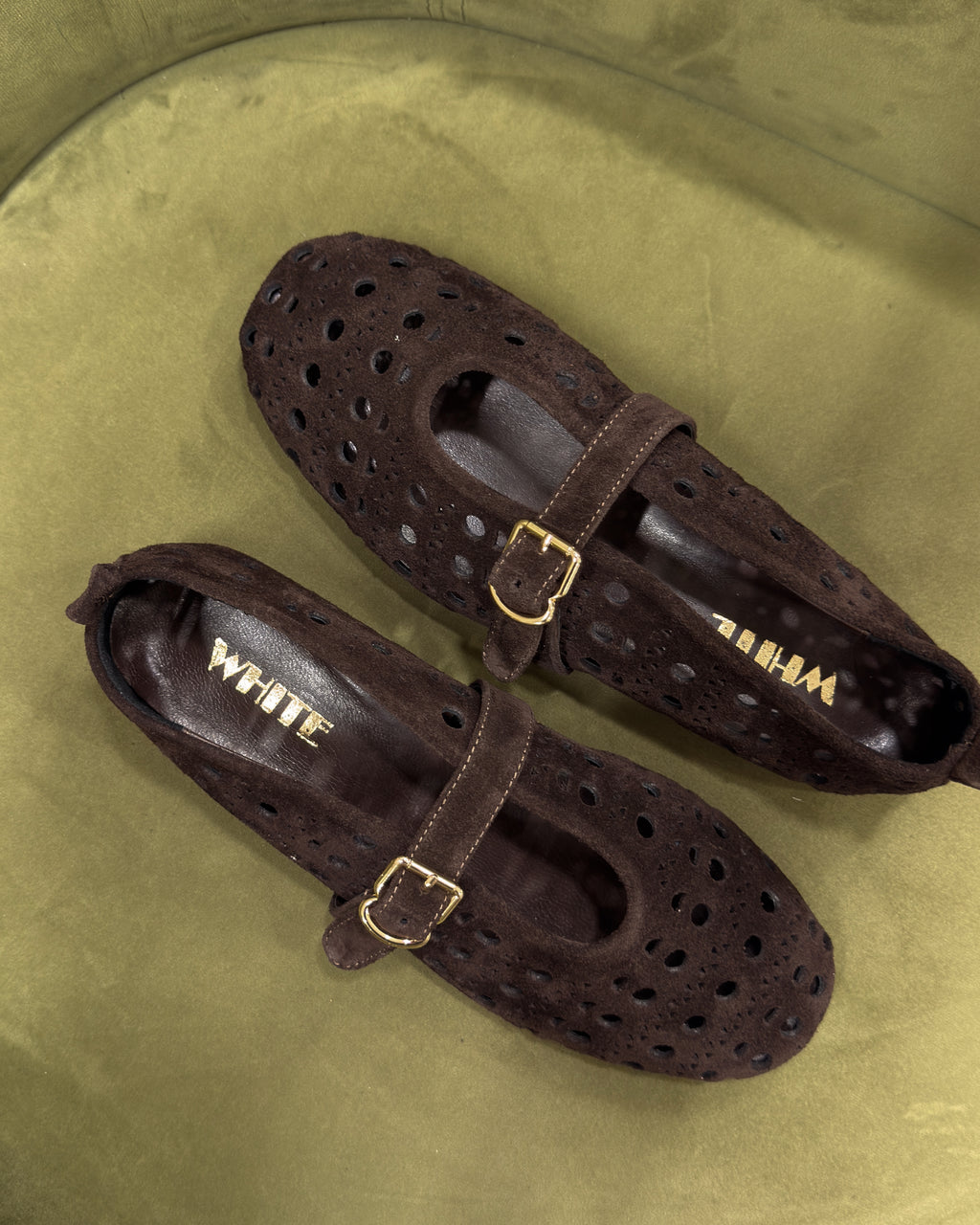 Perforated Suede Mary Jane Flats