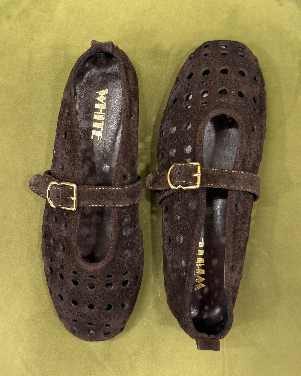 Perforated Suede Mary Jane Flats