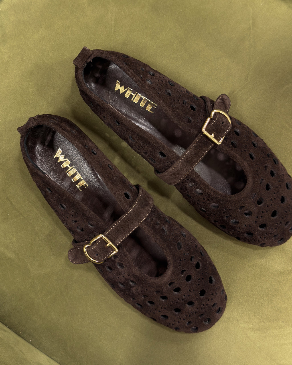Perforated Suede Mary Jane Flats