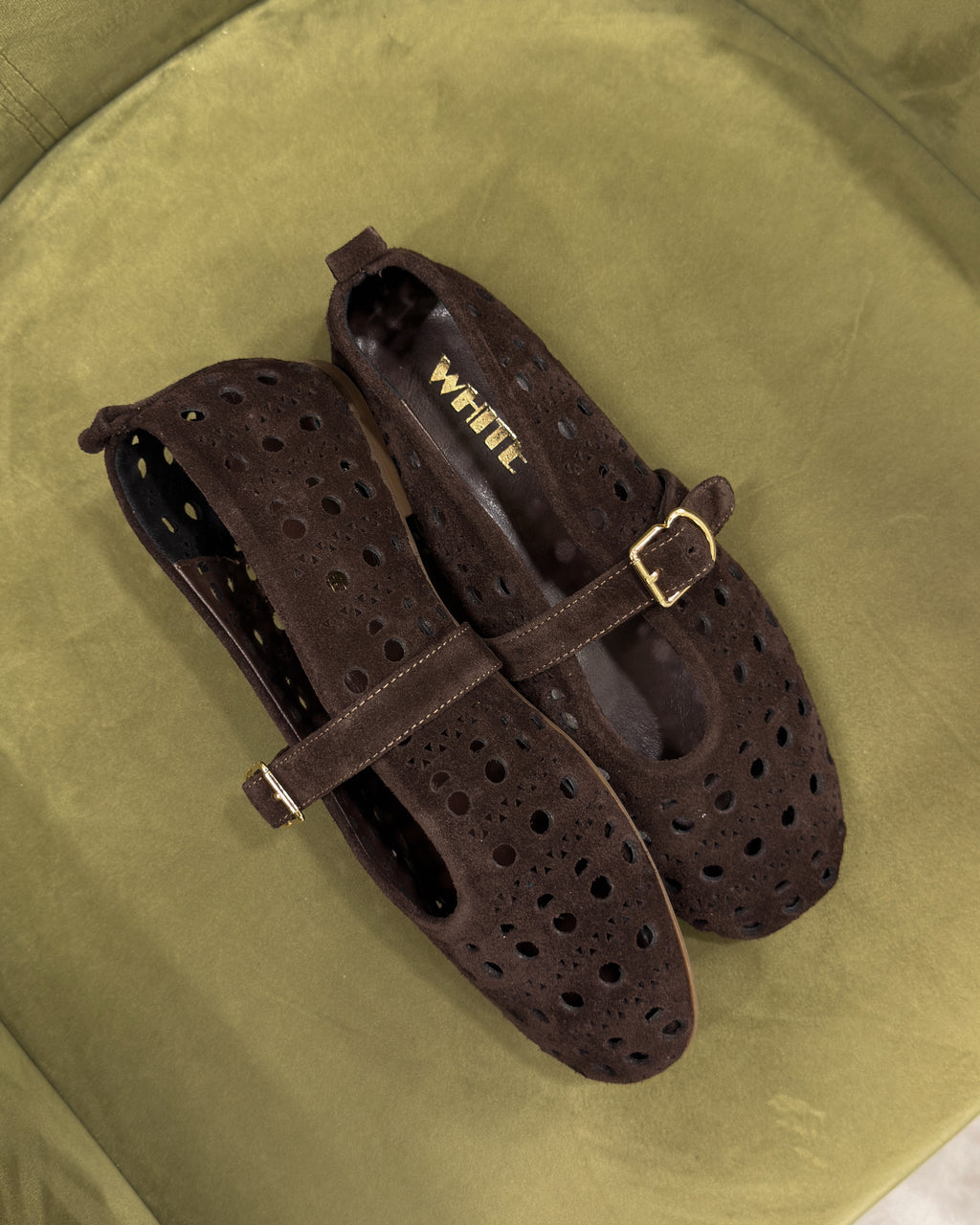 Perforated Suede Mary Jane Flats