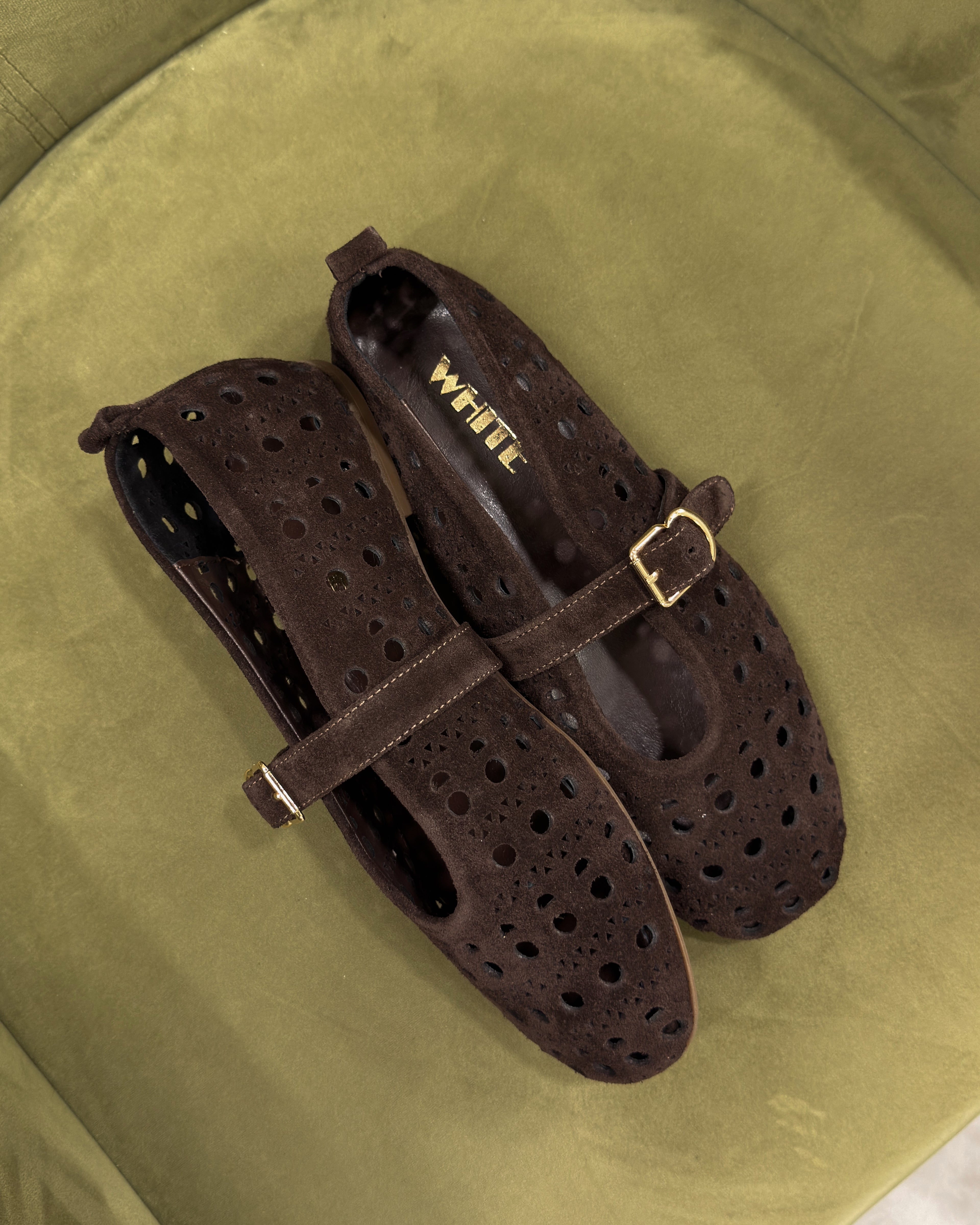 Perforated Suede Mary Jane Flats