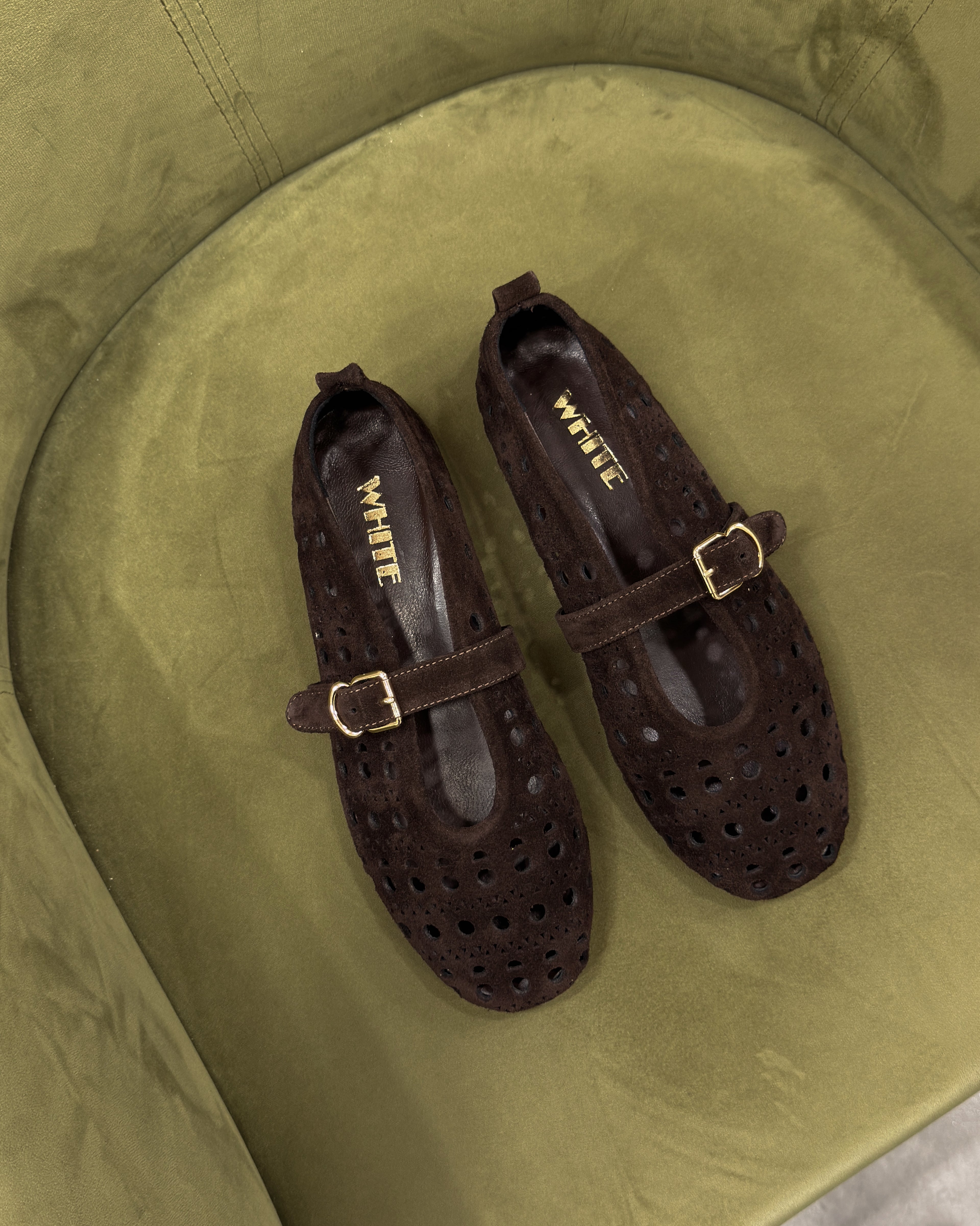 Perforated Suede Mary Jane Flats
