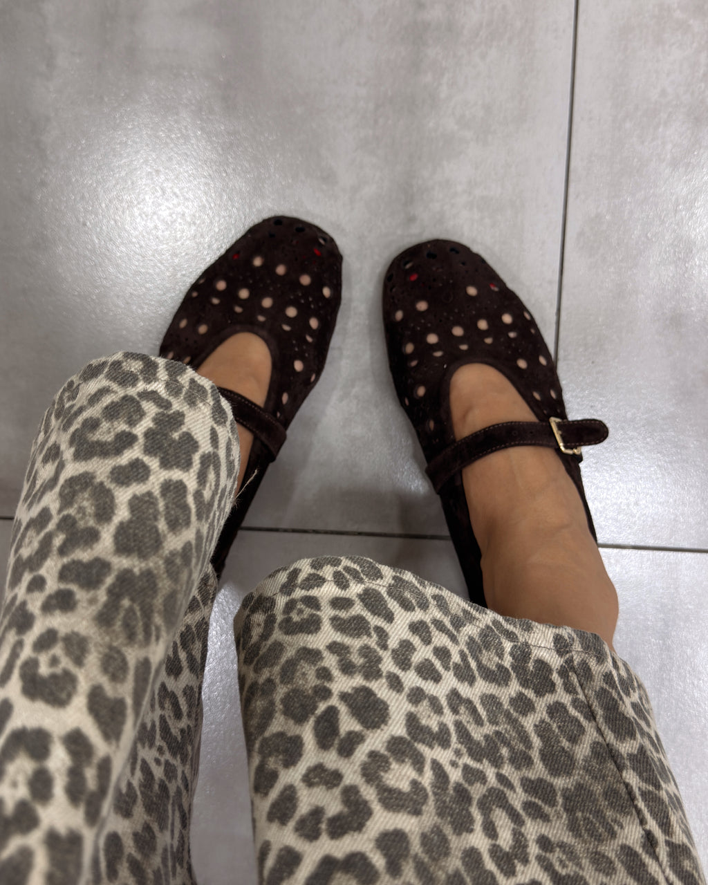Perforated Suede Mary Jane Flats