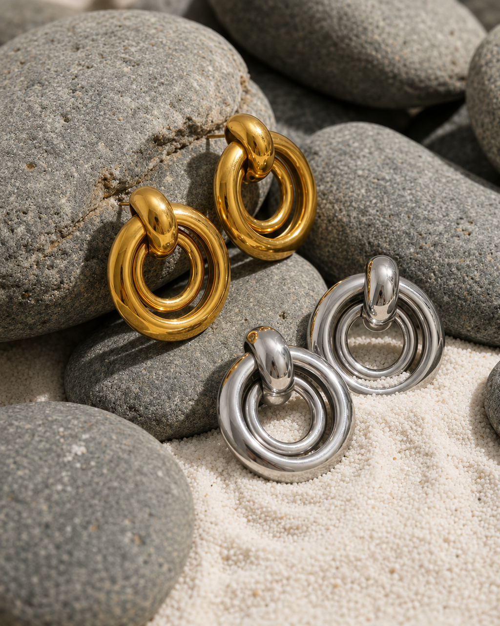 Sculpted Double Circle Statement Earrings