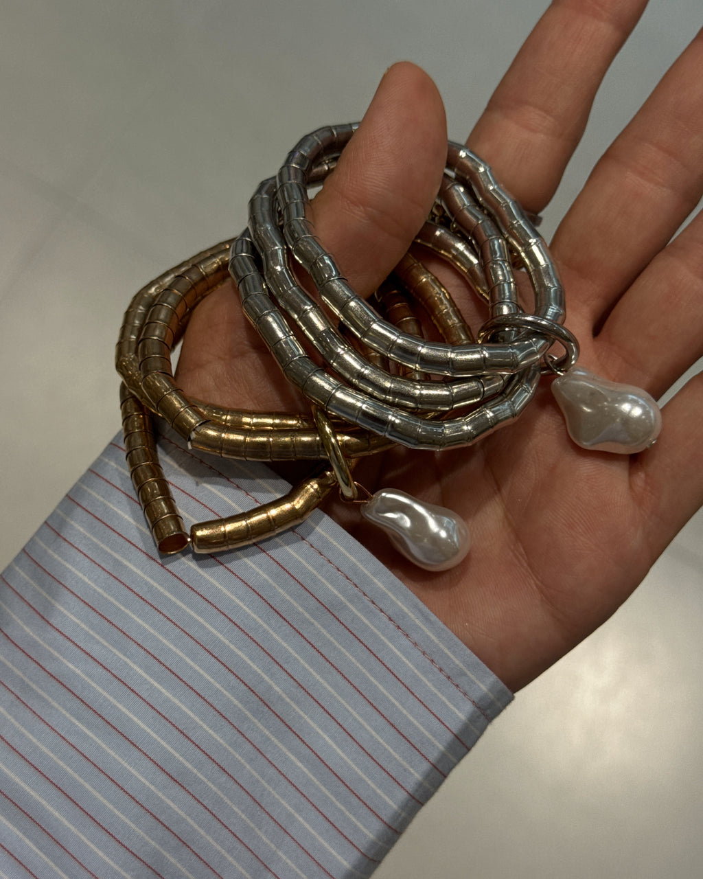 Sculptural Pearl Loop Bracelet