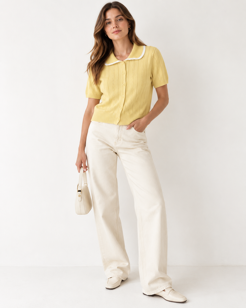 Sofia Pointelle Knit Polo Top