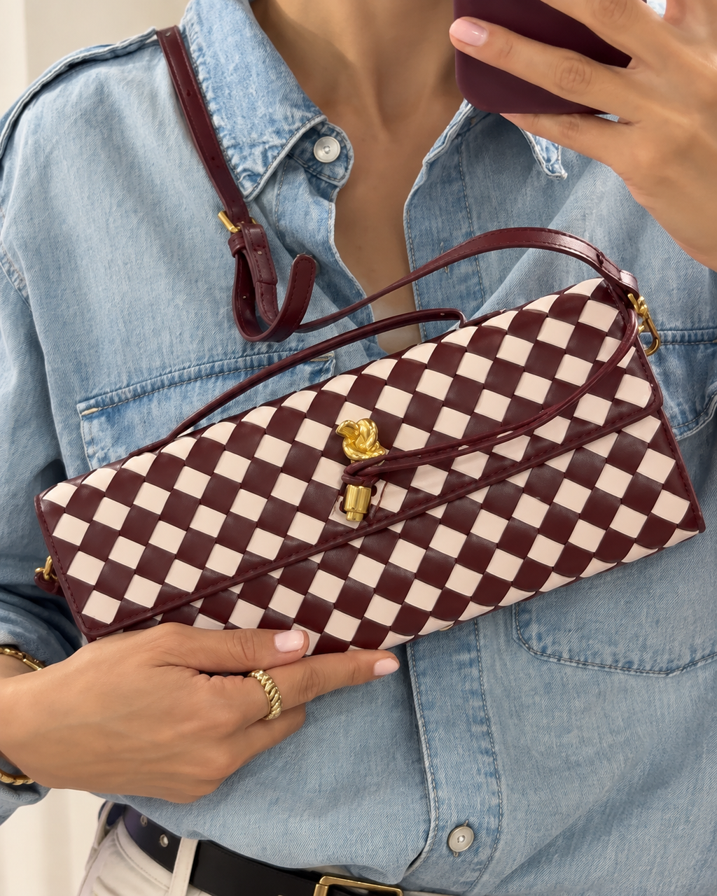 Woven Check Shoulder Bag
