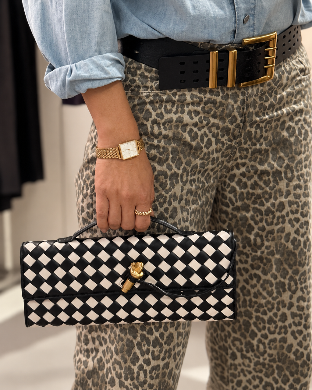 Woven Check Shoulder Bag