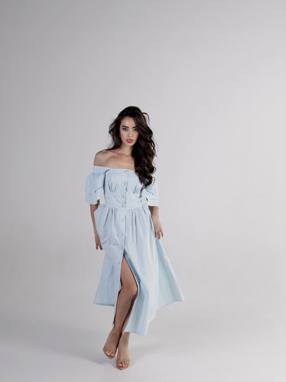 Belle Square-Neck Button Midi Dress
