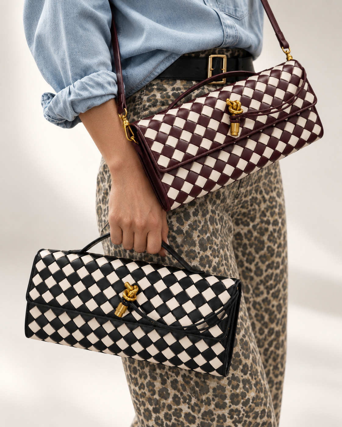 Woven Check Shoulder Bag