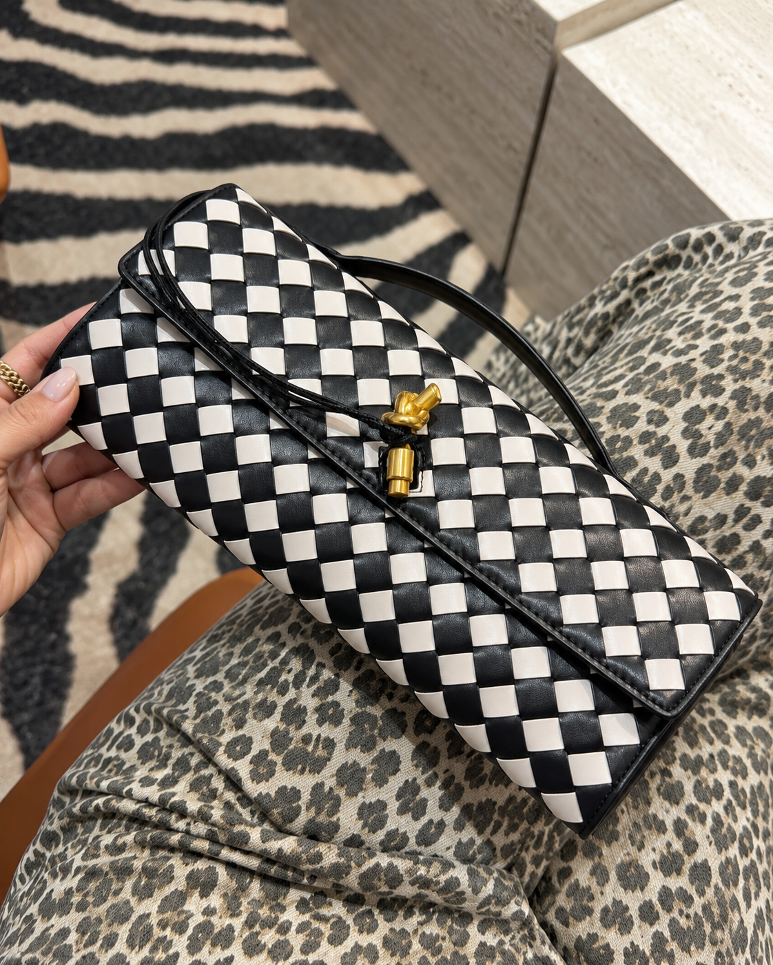 Woven Check Shoulder Bag