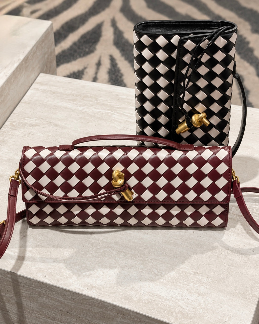 Woven Check Shoulder Bag
