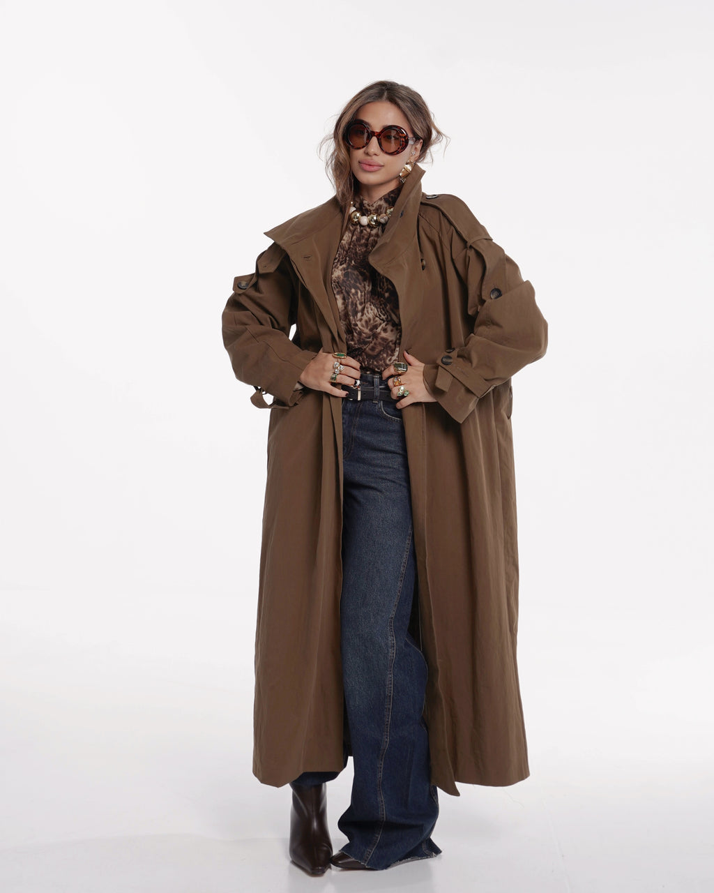 Mocha Oversized Long Trench Coat