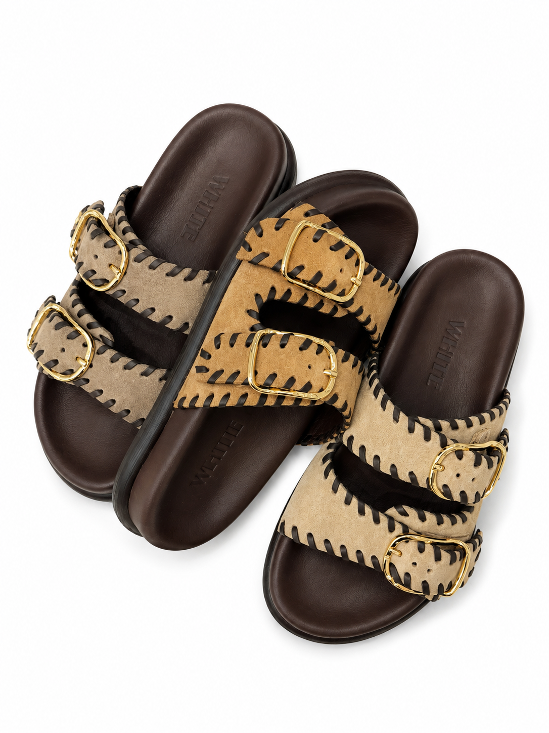 Genuine Leather Double Buckle Slides