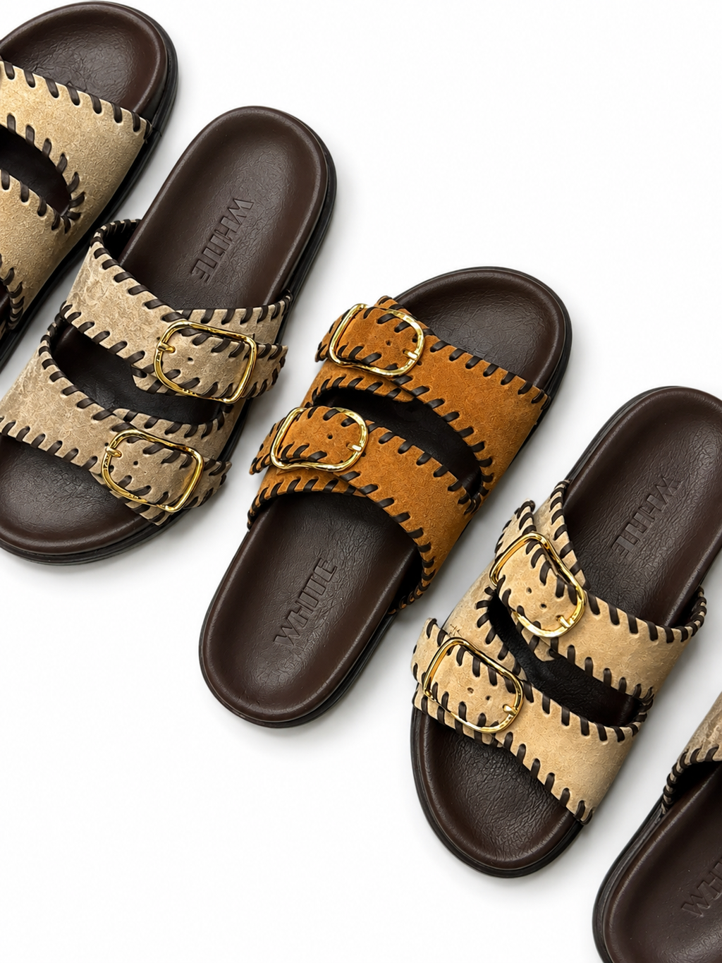 Genuine Leather Double Buckle Slides