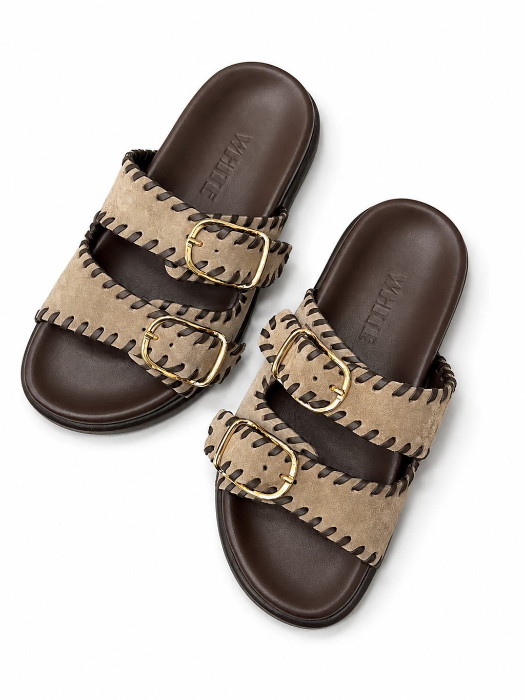 Genuine Leather Double Buckle Slides