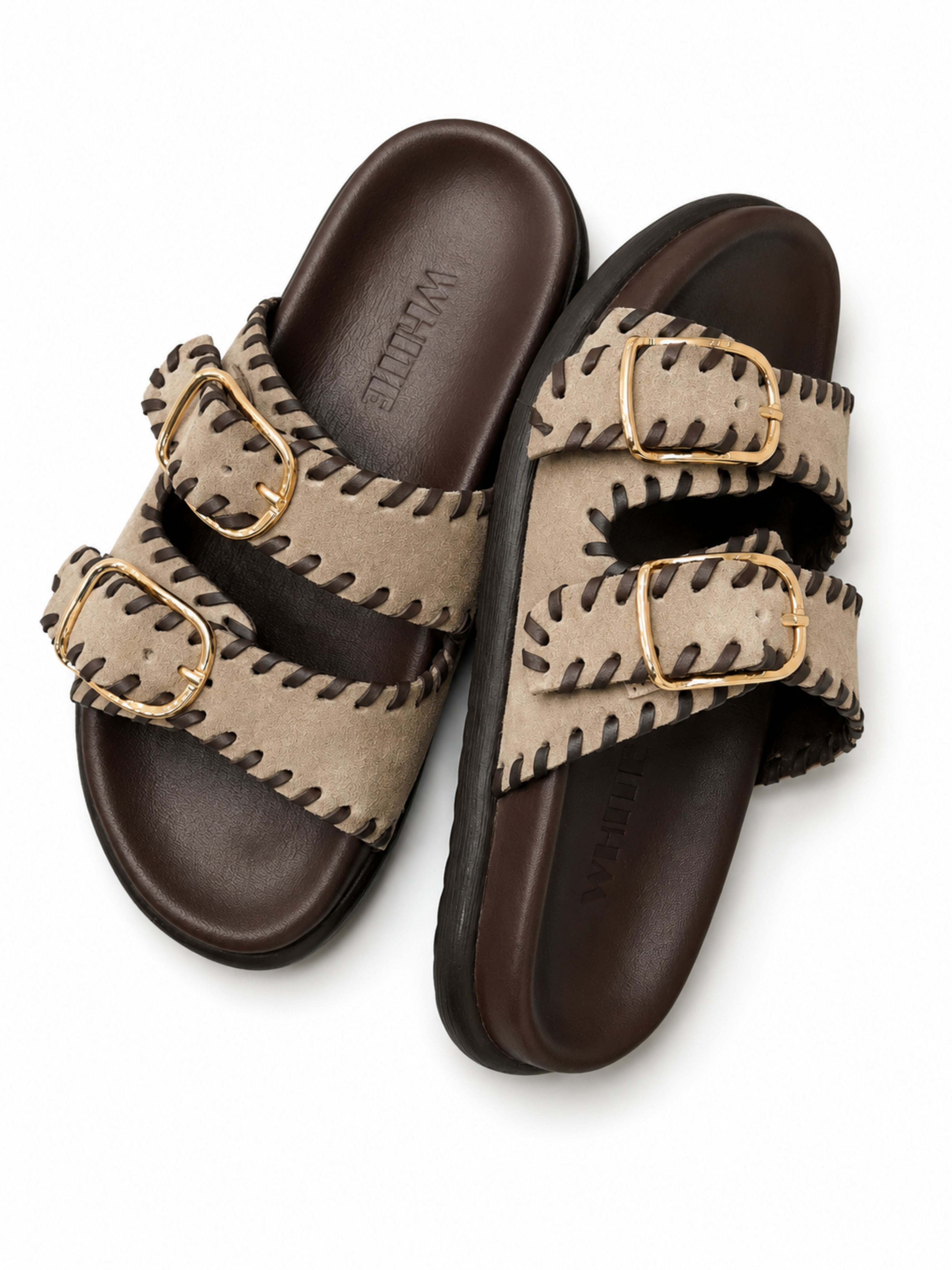 Genuine Leather Double Buckle Slides