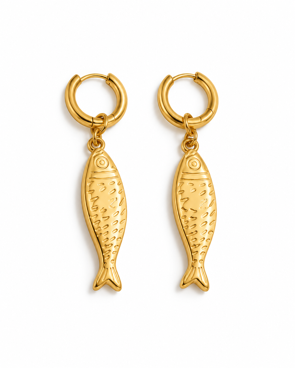 Golden Sardine Drop Hoop Earrings