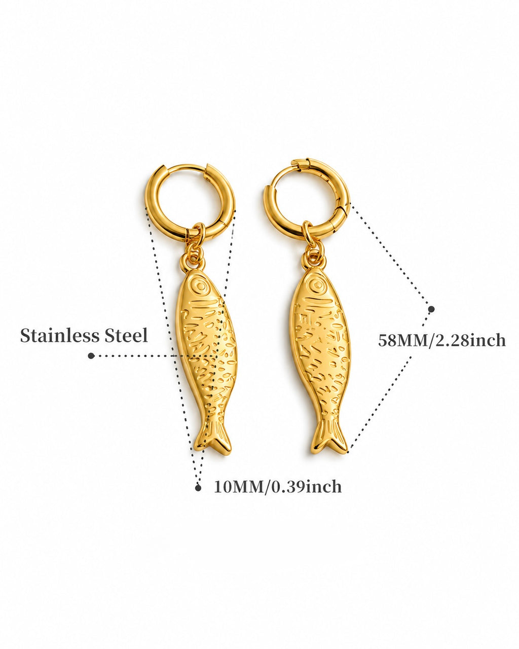 Golden Sardine Drop Hoop Earrings