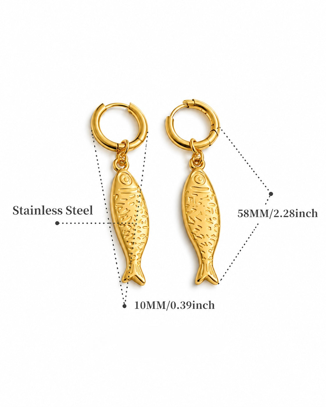 Golden Sardine Drop Hoop Earrings