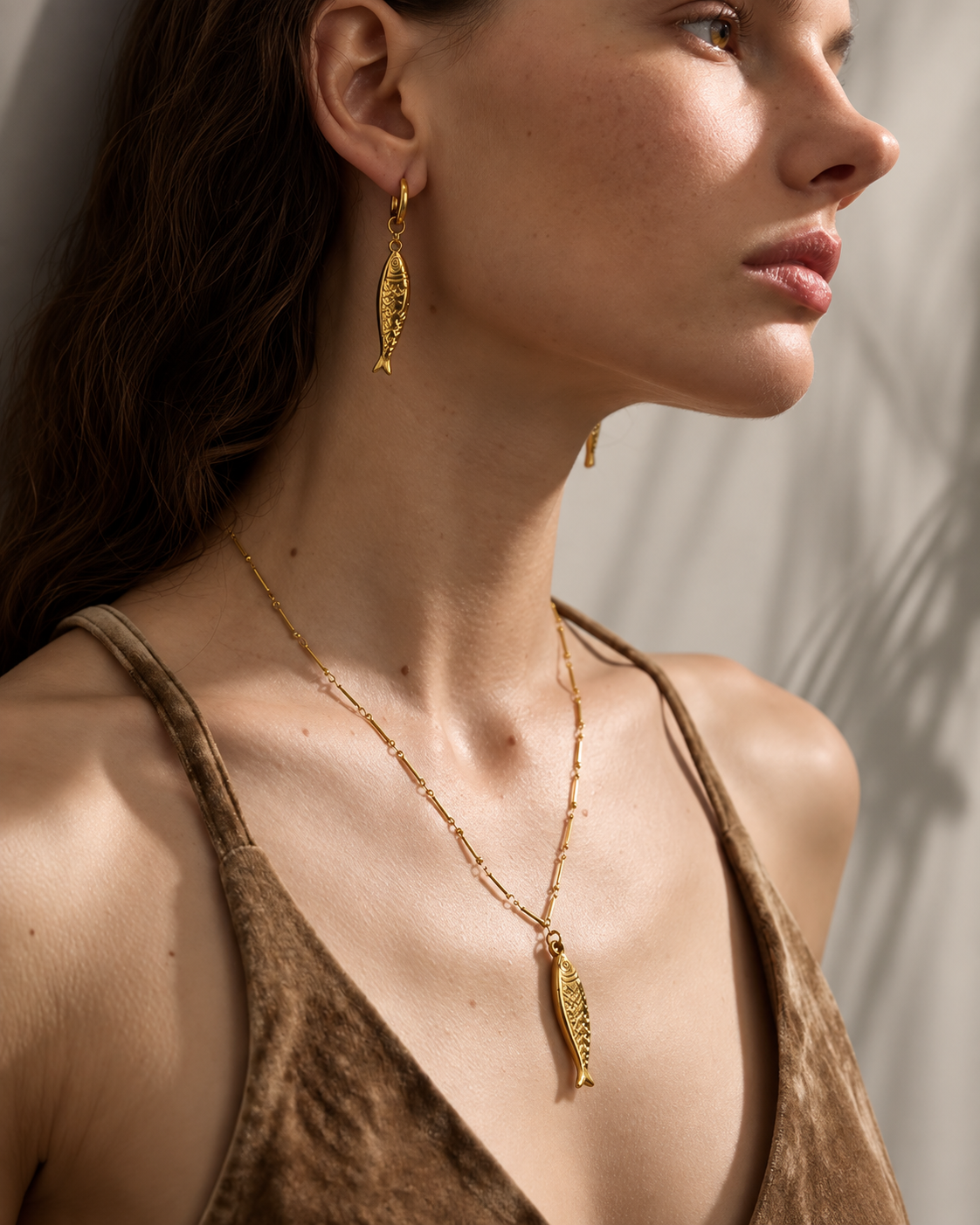 Golden Sardine Pendant Necklace