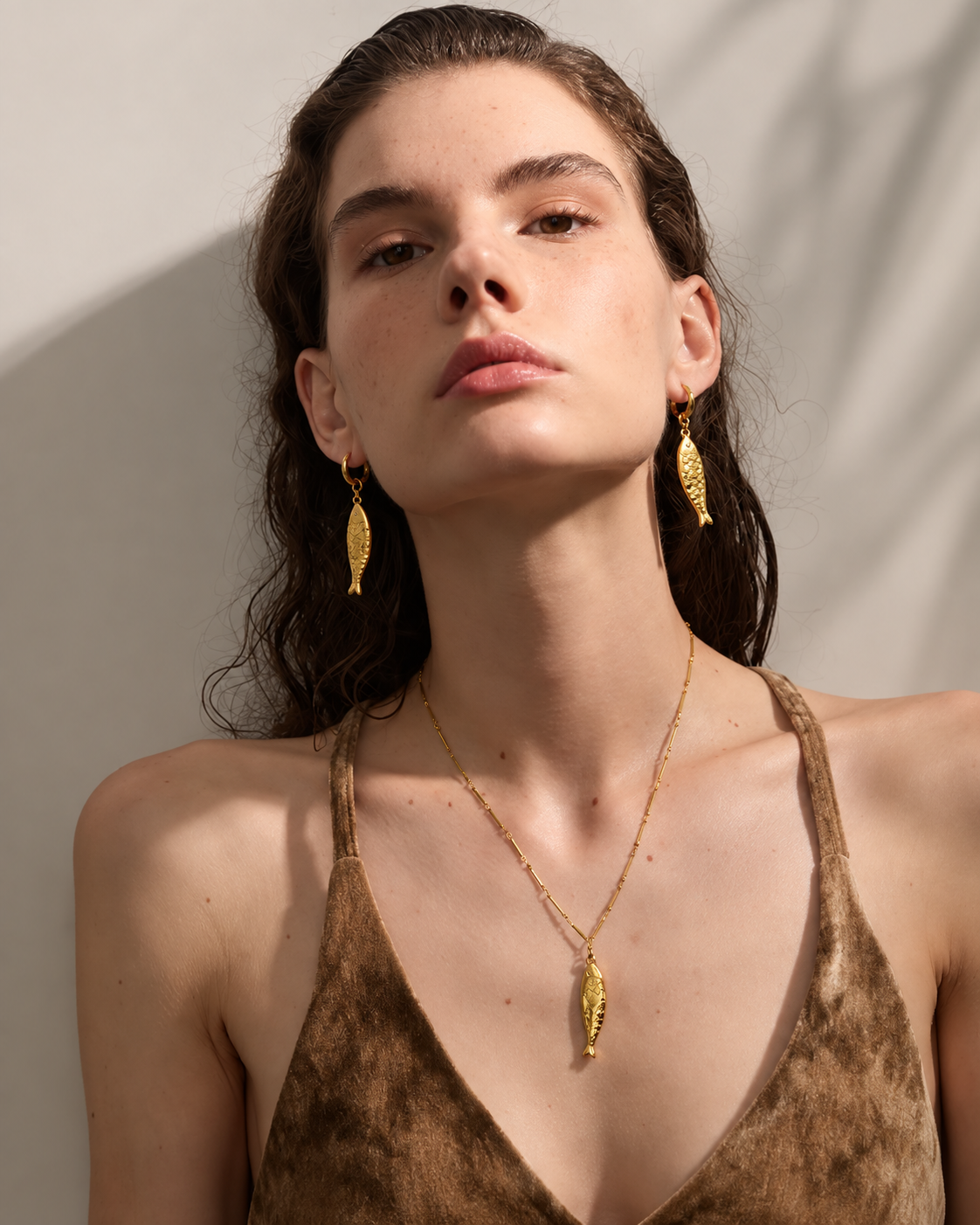 Golden Sardine Pendant Necklace