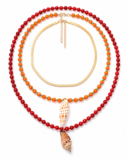 Coastal Shell Beaded Pendant Necklace